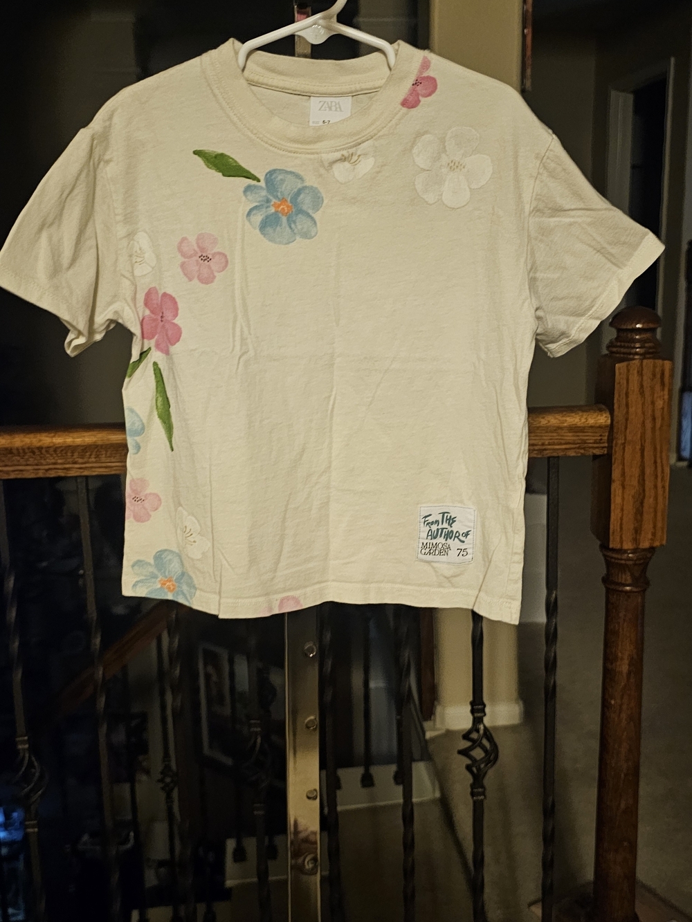 Zara Girls' Cream Floral Short-Sleeve Tee 6/7